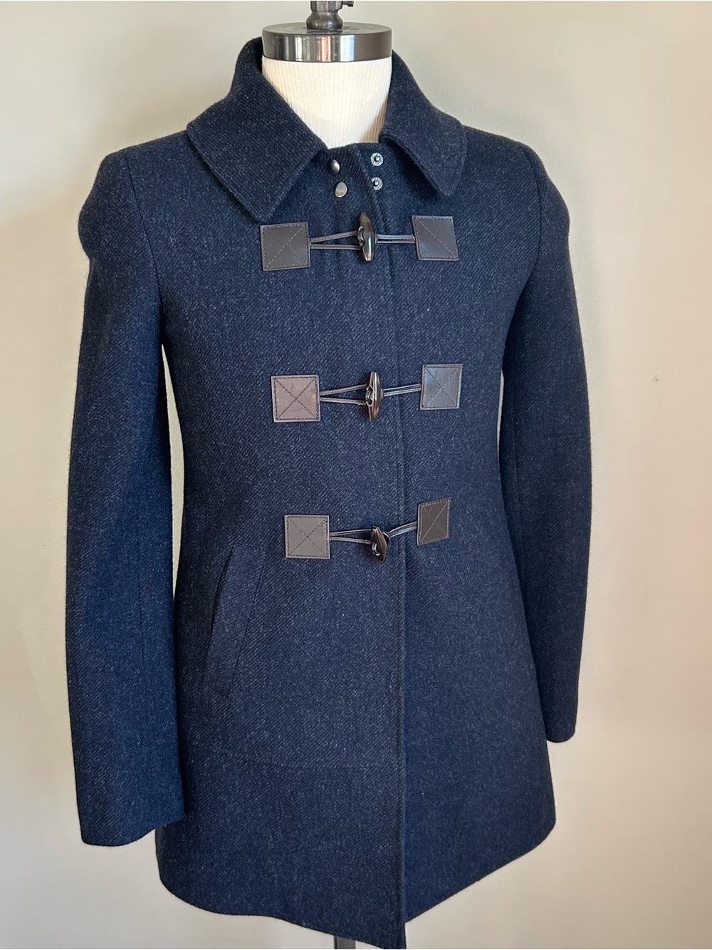 Brooks Brothers Navy Wool Toggle Duffle Coat Jacket Womens Size 4 Tailored Mid